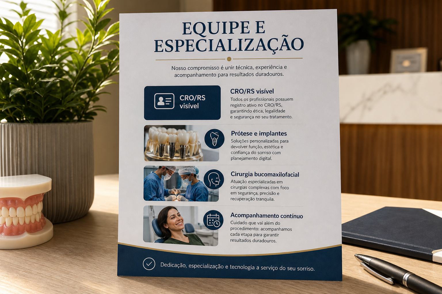 Equipe odontológica com CRO visível e especialidades listadas na avaliação da clínica — Orali Odontologia